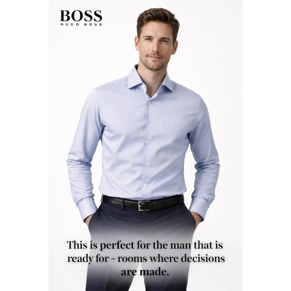 Hugo Boss Sharp Fit Light Blue Micro Check Dress Shirt 17 32/33